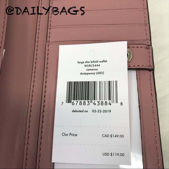 KATE SPADE PINK LARGE SLIM BIFOLD WALLET PEONY - Picture 5 of 6